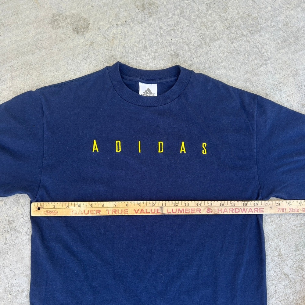 Adidas Vintage 90s T-Shirt Navy Blue Yellow Spellout Embroidered XL Mens - Picture 6 of 6